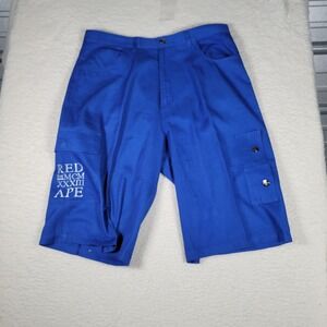 Red Ape Cargo Shorts Mens Size 36 Blue Streetwear Graphic Relaxed Longline Twill